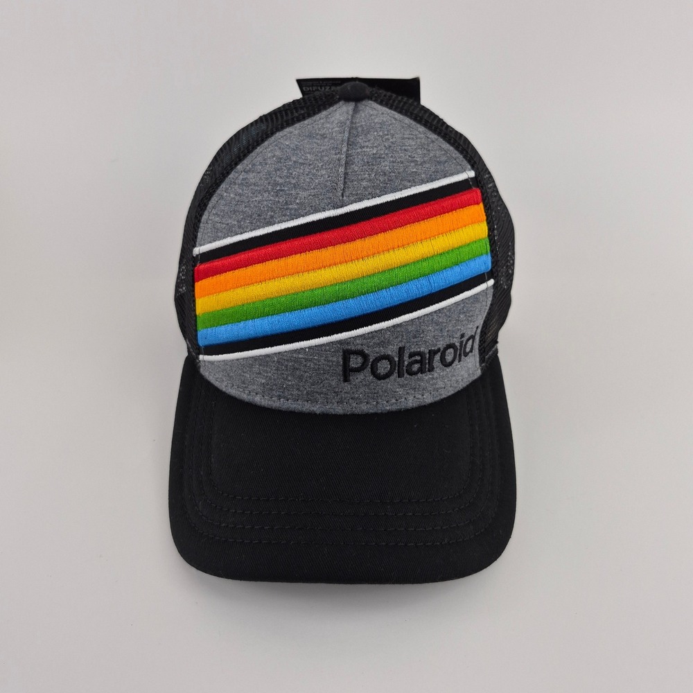 Polaroid Rainbow Logo Trucker Hat Mens Gray Black Mesh Snapback Cap TC16564PLDU
